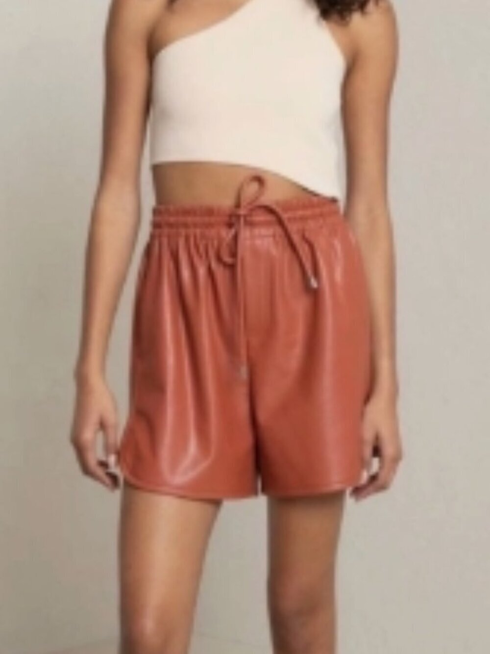 A.L.C. Ryder Faux Leather Drawstring Tie‑Waist Shorts Rust Size M NWOT
